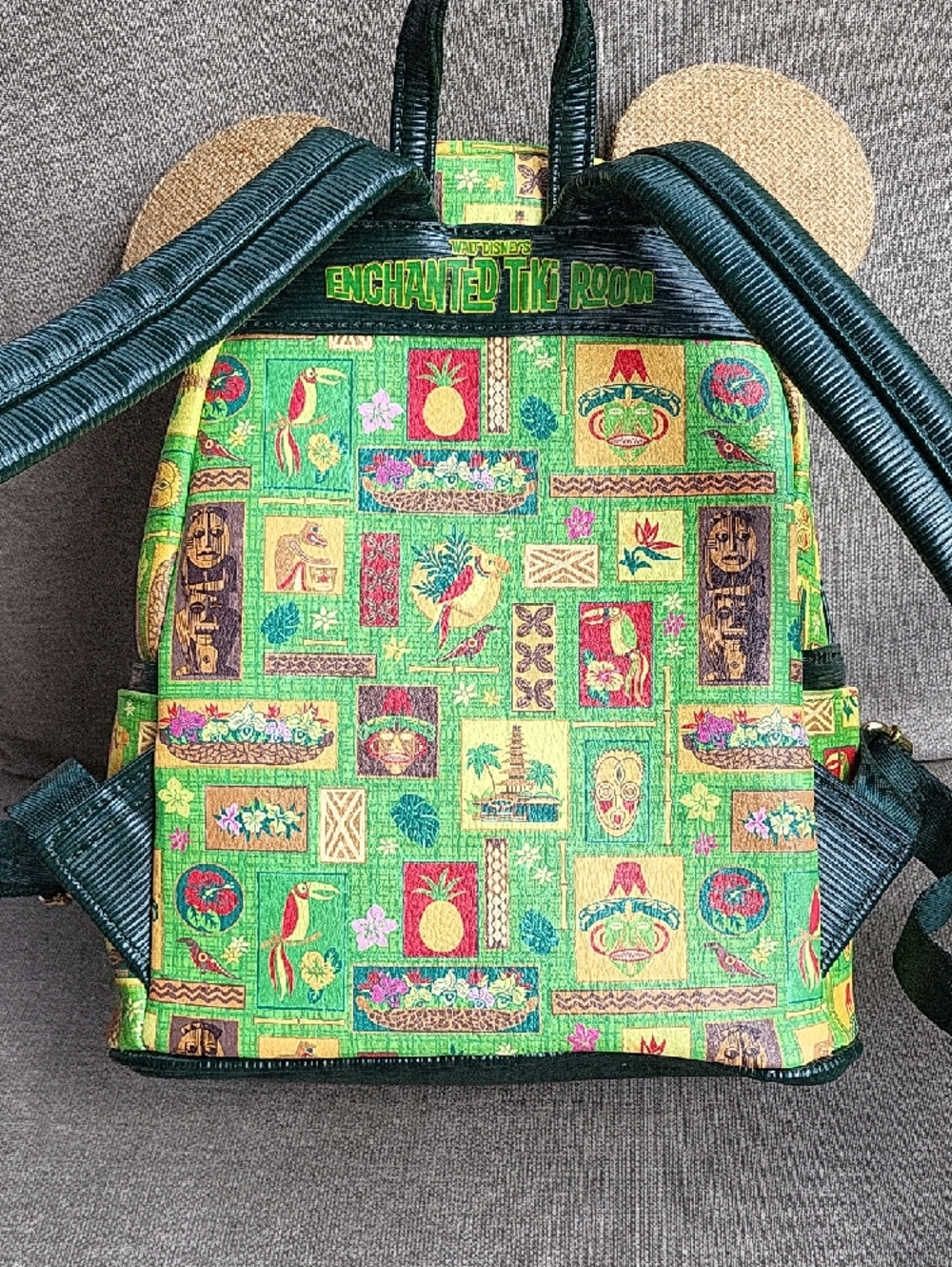 Loungefly Green Tiki Mickey Ear Mini Backpack with Burlap Accents - Picture 4 of 5